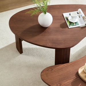 English Elm 2-piece Asymmetrical Nesting Coffee Table Set Sculptural Mdf Organic Shapes Living Room Walnut W2582P402268