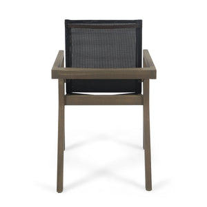 English Elm Christopher Knight Home® - BELFAST Outdoor Dining Chair Set of 2 with Acacia Wood Frame, Black Mesh Seats, Durable Weather-Resistant Design Grey 63256.00GRY