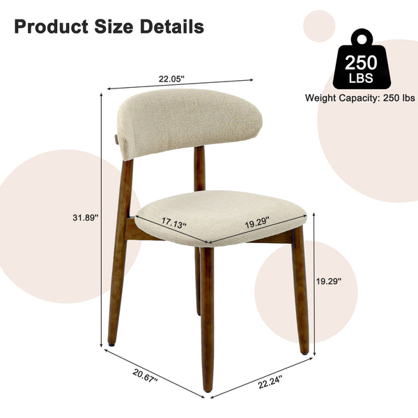English Elm Wooden Upholstered Dining Chairs Set of 2 Linen Fabric Curved Back Farmhouse Style Beige W3204P456998