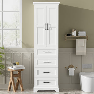 English Elm 71.6" Free-Standing Bathroom Vanity with Soft-Close Doors, 3 Drawers, Adjustable Shelves, White Finish N729P335599K