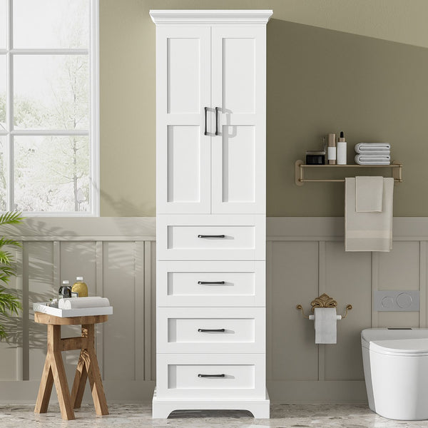 English Elm 71.6" Free-Standing Bathroom Vanity with Soft-Close Doors, 3 Drawers, Adjustable Shelves, White Finish N729P335599K