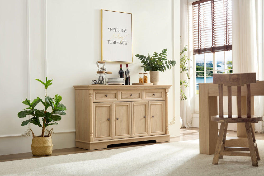 English Elm Farmhouse Wooden Storage Cabinet With Roman Column Design, Versatile Sideboard For Kitchen & Living Room W2393P300548