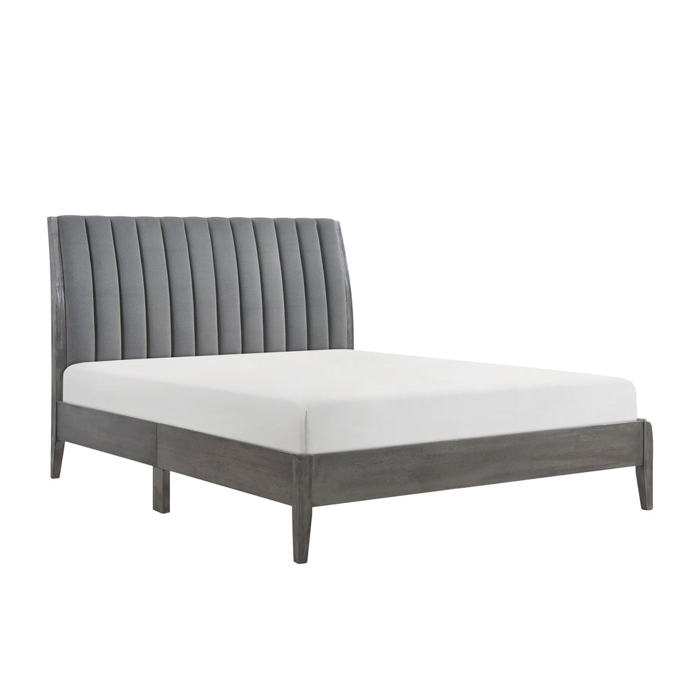 English Elm Modern Eastern King Velvet Platform Bed with Channel-Tufted Headboard, Gray Finish, Solid Wood Legs B011P231741