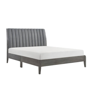 English Elm Modern Eastern King Velvet Platform Bed with Channel-Tufted Headboard, Gray Finish, Solid Wood Legs B011P231741