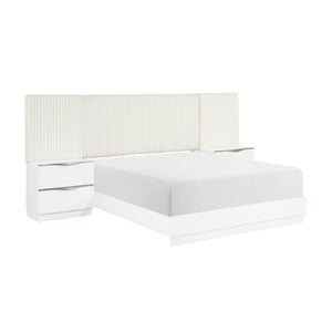 English Elm Luxurious Pearl White California King Bedroom Set with Faux Fur Headboard Wall Panel B011S02281