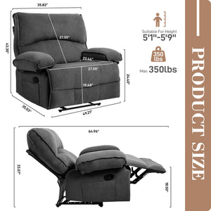 English Elm Oversized Velvet Push-Back Recliner Chair Sofa with Massage Pillow, Super Soft Fleece Comfort and Easy Assembly Grey W1403S00003