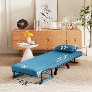 English Elm Convertible Chair Bed Sleeper 5-in-1 Folding Futon Sofa for Adults, Linen Upholstery, 5-Position Recline, Removable Arms, 450lb Capacity, Machine-Wash Cover — Blue W1359P211935