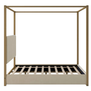 English Elm Queen Upholstered Canopy Bed with Headboard & Metal Frame, Velvet Gray, Modern Platform Design, Sturdy GX001031AAA-1