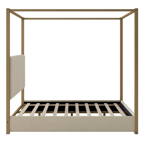 English Elm Queen Upholstered Canopy Bed with Headboard & Metal Frame, Velvet Gray, Modern Platform Design, Sturdy GX001031AAA-1