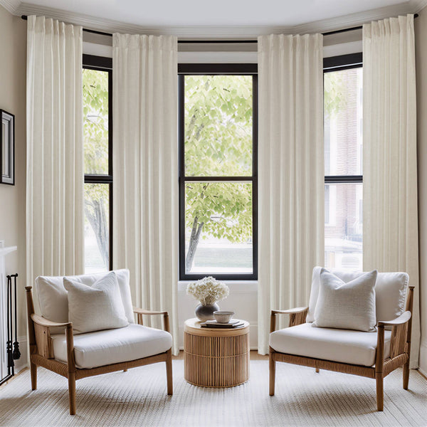 English Elm 2-piece Pinch Pleat Poly Linen Curtain Panels Tailored Formal Drape for Any Room Ivory B035P482983