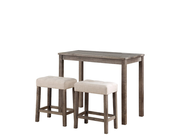 English Elm Lusso Tufted Linen Stool Pub Set Compact Counter Height Table for Kitchen Nooks Brown B2749P413173