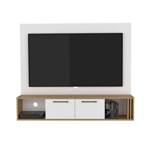 English Elm Entertainment Center White & Natural Oak, 2 Doors 4 Shelves, Compact Modern Engineered Wood Storage Unit B097P296838