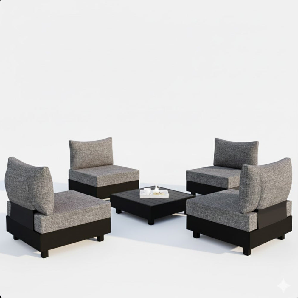 English Elm 5-piece Modular Outdoor Aluminum Sectional with Olefin Cushions and Square Coffee Table B082S00082
