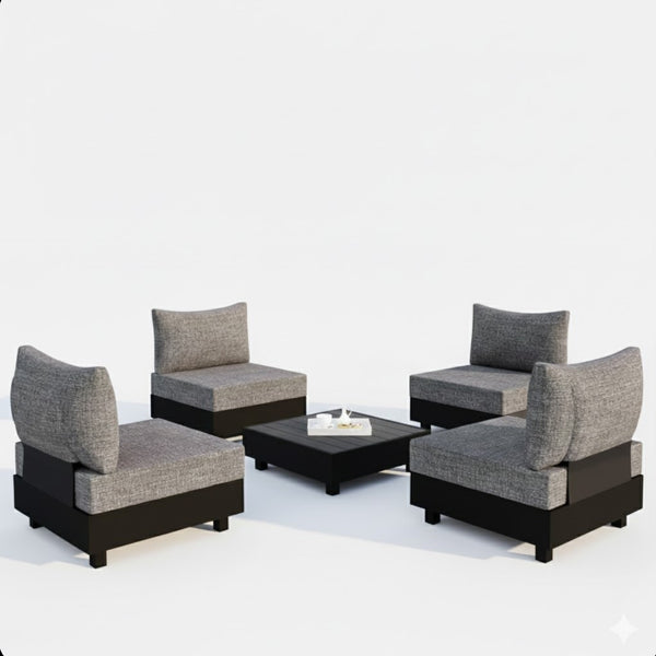 English Elm 5-piece Modular Outdoor Aluminum Sectional with Olefin Cushions and Square Coffee Table B082S00082