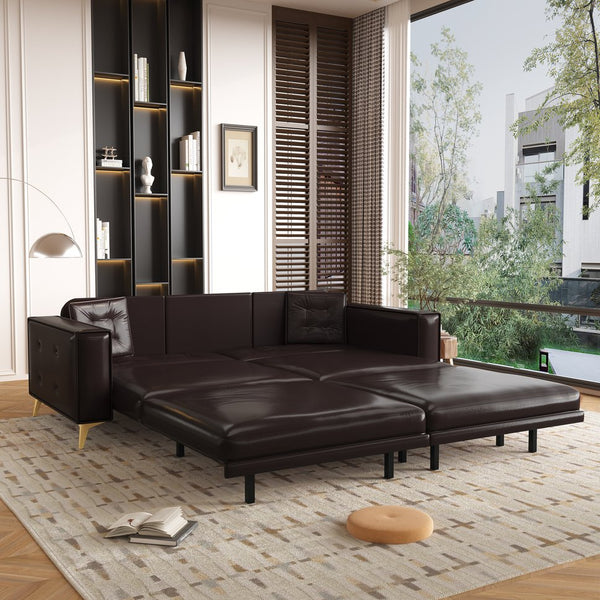 English Elm 92.1"king Faux Leather Convertible Sleeper Sofa Tufted 4 Seat Pull Out Living Room Couch Dark Brown W1885S00409