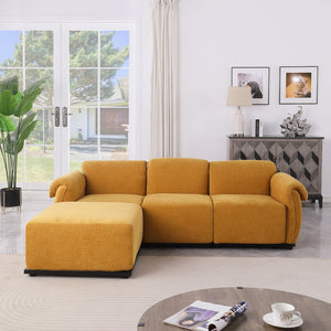 English Elm 102 Inch Linen Modular Sectional Sofa with Hidden Storage and Cloud Cushion Comfort Yellow W1099S00197