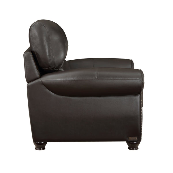 English Elm 1pc Top-grain Leather Accent Chair Rolled Arms Nailhead Trim Traditional Living Room B011P204075