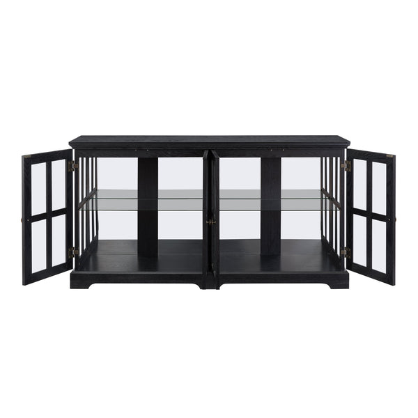 English Elm Led Antique Display Cabinet With Glass Doors, Adjustable Shelves & Remote-Controlled Lighting Features W2275P300145