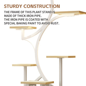 English Elm Plant Stand with Full Spectrum Grow Lights 8 Tier S Shaped Iron Corner Display Rack White+Natural W2641P446508