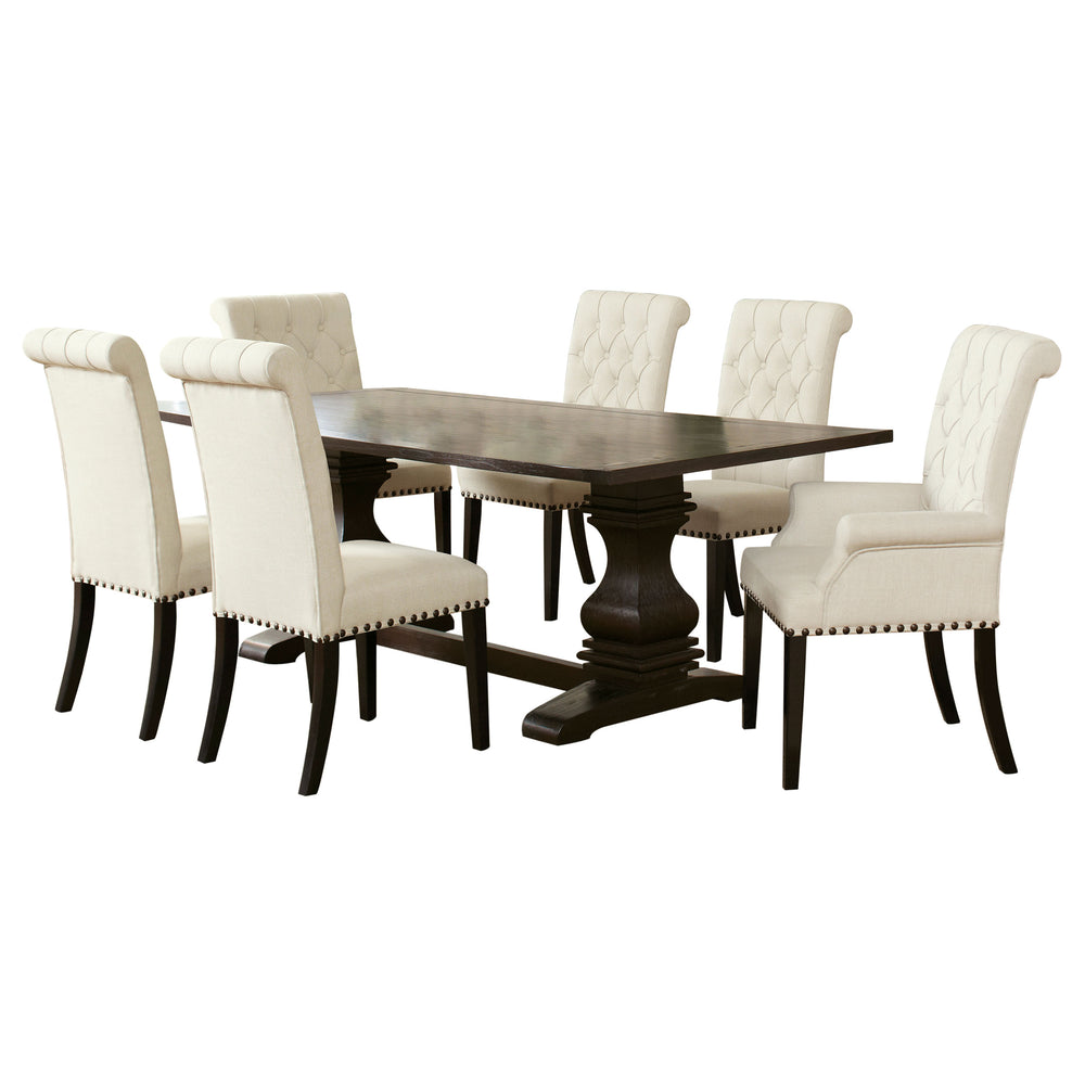 English Elm Sonja 7-Piece Cream Dining Set with Rustic Espresso Table, Tufted Beige Chairs & Nailhead Trim Elegance B062S00818