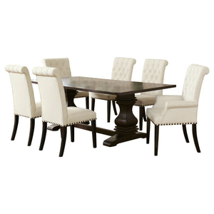 English Elm Sonja 7-Piece Cream Dining Set with Rustic Espresso Table, Tufted Beige Chairs & Nailhead Trim Elegance B062S00818