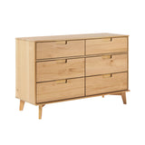 6-Drawer Groove Handle Solid Wood Dresser Natural Pine BR6DSLDRNP-T Walker Edison