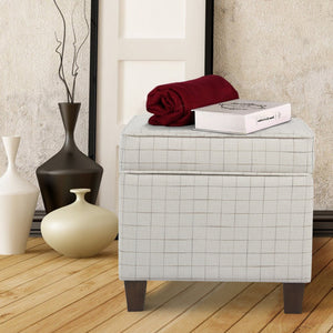 English Elm Wooden Grid Fabric Storage Ottoman with Tapered Walnut Legs for Living Room B056P417123