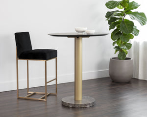 Sunpan Monaco Bar Table – Chic Grey Marble Top with Brushed Gold Base, Perfect for Modern Dining Spaces