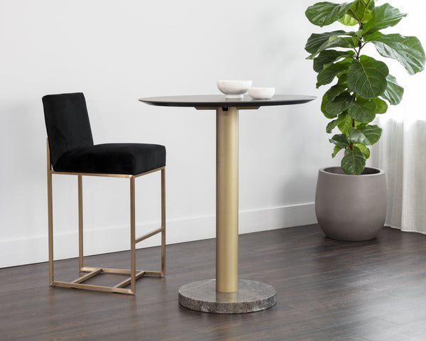 Sunpan Monaco Bar Table – Chic Grey Marble Top with Brushed Gold Base, Perfect for Modern Dining Spaces