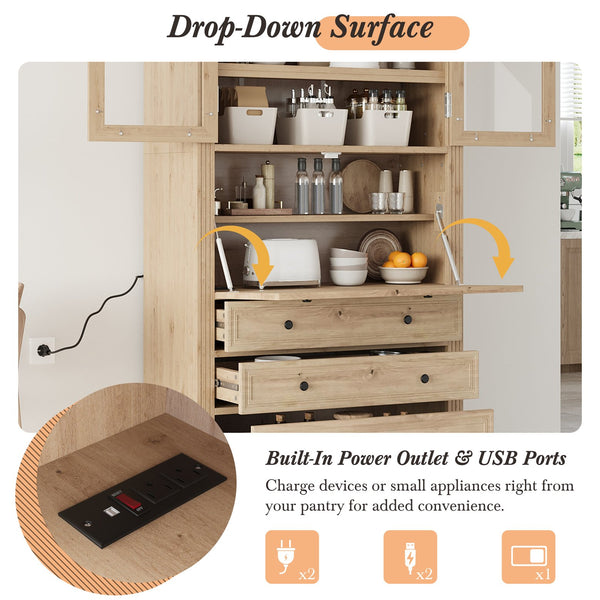 English Elm Topmax Shaker Pantry Cabinet with Drawers Power Outlet and Glass Doors SP000094AAA