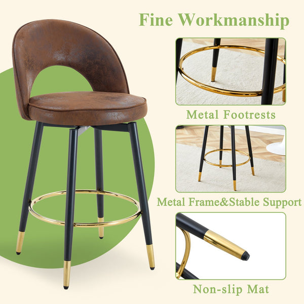 English Elm 360 Swivel Barstools Set of 2 Upholstered Techno Fabric Cushioned Counter Seats W1151P268914