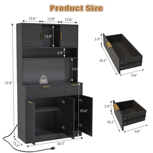 English Elm Pantry Hutch with Fluted Mdf Panels Charging Station Pegboard and Open Shelving T3773P416035