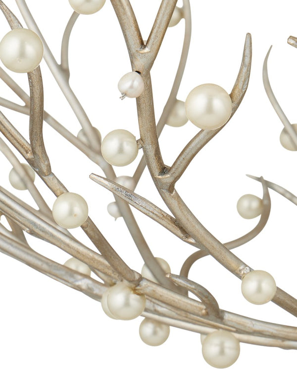 Currey & Company Shinju Pearl Orb Chandelier - Elegant Silver Leaf Design With Fresh-water Pearls & Adjustable Height Silver Pearl ,Wrought Iron 9000-1291-currey-company