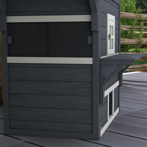 English Elm PawHut Outdoor 3-Story Cat House with Raised Floor, Asphalt Roof, Escape Doors & Play Platforms Dark Gray W2225P229411