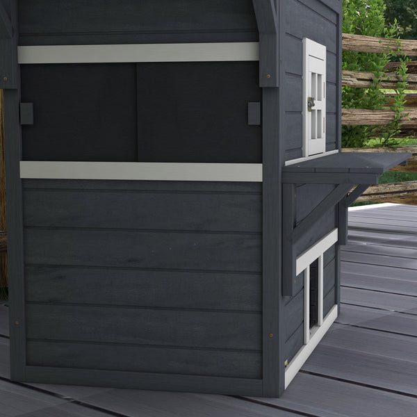 English Elm PawHut Outdoor 3-Story Cat House with Raised Floor, Asphalt Roof, Escape Doors & Play Platforms Dark Gray W2225P229411