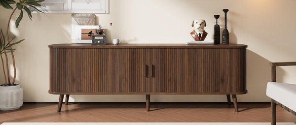 English Elm 70-inch Media Console with Sliding Groove Doors Solid Pine Legs and Cable Management N710P427897P