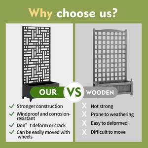 English Elm Metal Planter Box With Trellis & Wheels - Stylish Raised Garden Bed For Climbing Plants & Privacy W347P399102