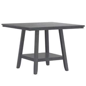 English Elm Wallace & Bay - Gray Dining Table with Lazy Susan and Lower Storage Shelf, Soft Gray Wood Finish, Space-Saving Stylish Design B361P384479