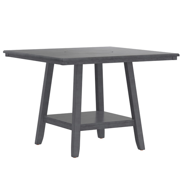 English Elm Wallace & Bay - Gray Dining Table with Lazy Susan and Lower Storage Shelf, Soft Gray Wood Finish, Space-Saving Stylish Design B361P384479