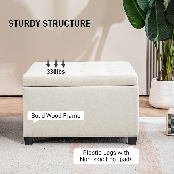 English Elm HOMCOM Tufted Fabric Storage Ottoman with Flip-Top Lid, Eucalyptus Frame, Soft Cushioned Seat, 28" Beige W2225P217742