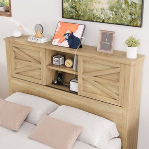 English Elm 3-Pieces Bedroom Set Full Size Farmhouse Platform Bed with Storage Headboard, Nightstand & Dresser Natural 59.25 L x 18.31 W x 8.27 H N733S369048M
