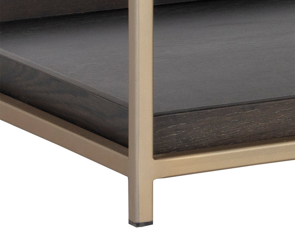 Sunpan Rebel Console Table: Modern Charcoal Oak Design with Soft Close Drawers and Stylish Gold Accents Gold / Charcoal Grey