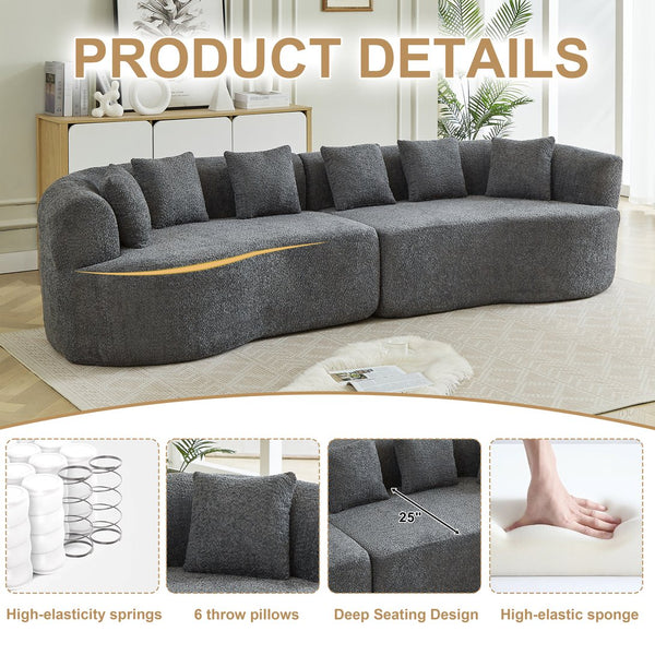 English Elm Curved Chenille Sectional Sofa Oversized Four Seat Cloud Foam Living Room Lounge W3505P355583
