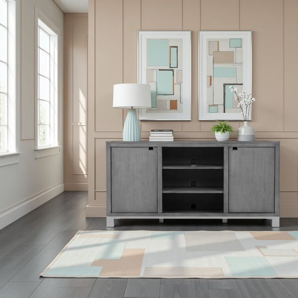 English Elm Pacific Heights Scandinavian Ash Grey Media Console with Open Shelving for Living Rooms B108P481209