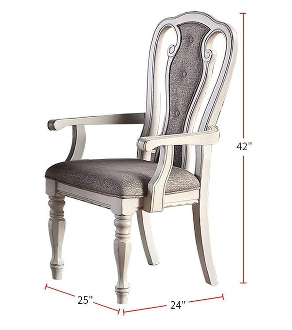 English Elm Antique Extravagant 2pc Upholstered Tufted Dining Arm Chairs with Engraved Wood, Cushioned Seats B011P222500