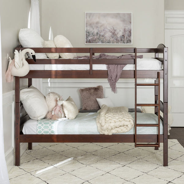 English Elm Walker Edison - Transitional Solid Pine Twin-Over-Twin Bunk Bed Frame with Safety Rails, Ladder & Slat Support Espresso 81 L x 14.76 W x 9.84 H B185P326696