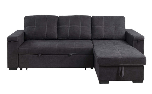 English Elm Ollie Woven Fabric Sleeper Sectional with Storage Chaise and Built-in Charging Ports Black B2749S00017