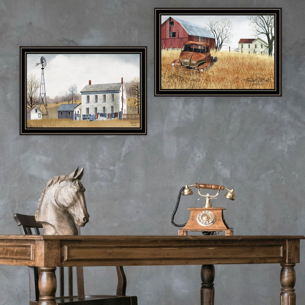 English Elm Trendy Decor 4u Billy Jacobs Americana Art Pair Black Wood Framed Rustic Wall Prints B067P254116