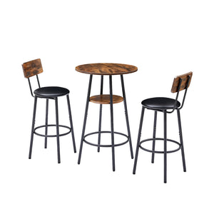 English Elm 3 Piece Bar Height Dining Set with Two Tier Storage and Pu Upholstered Stools Rustic W3204P428254