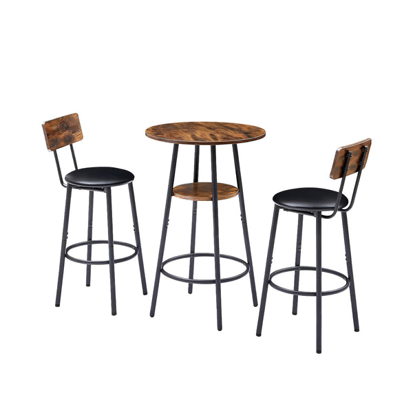 English Elm 3 Piece Bar Height Dining Set with Two Tier Storage and Pu Upholstered Stools Rustic W3204P428254